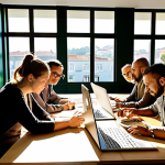 **

"A vibrant environmental management workshop in Lisbon, Portugal. Professionals from diverse backgrounds collaborate around a table, analyzing environmental impact assessment reports and using software on laptops. Focus on teamwork, technological tools like ArcGIS, and the dynamic energy of continuous learning. Sunlight streaming through large windows. Modern, sustainable building design."

**