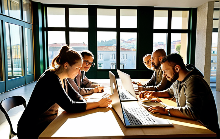 **
"A vibrant environmental management workshop in Lisbon, Portugal. Professionals from diverse backgrounds collaborate around a table, analyzing environmental impact assessment reports and using software on laptops. Focus on teamwork, technological tools like ArcGIS, and the dynamic energy of continuous learning. Sunlight streaming through large windows. Modern, sustainable building design."
**