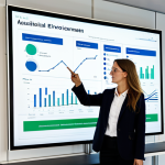 A Certified Environmental Manager in Action**

A young professional, fully clothed in appropriate business casual attire, confidently presenting data on a large screen displaying ISO 14001 certification metrics. The setting is a bright, modern office in Lisbon, Portugal, with views of the Tagus River in the background. She is pointing at a graph showcasing improved environmental performance. The scene conveys professionalism and competence. Safe for work, appropriate content, fully clothed, professional, perfect anatomy, correct proportions, well-formed hands, natural pose, high quality.

**