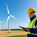 High-Tech Safety Inspection**

"A professional safety engineer, fully clothed in appropriate PPE (Personal Protective Equipment), inspecting a wind turbine using a drone. The drone is equipped with thermal sensors and a high-resolution camera. Background is a sunny, open field with other wind turbines. Safe for work, appropriate content, perfect anatomy, natural pose, professional, high quality, well-formed hands, proper finger count, modest attire, clean environment."

**