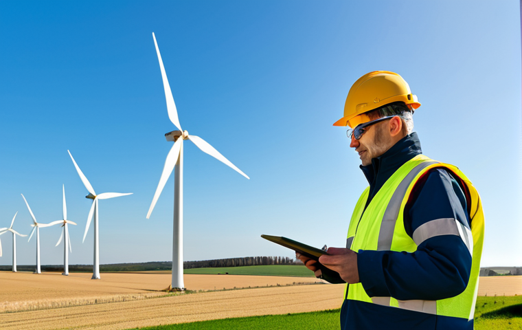 High-Tech Safety Inspection**

"A professional safety engineer, fully clothed in appropriate PPE (Personal Protective Equipment), inspecting a wind turbine using a drone. The drone is equipped with thermal sensors and a high-resolution camera. Background is a sunny, open field with other wind turbines. Safe for work, appropriate content, perfect anatomy, natural pose, professional, high quality, well-formed hands, proper finger count, modest attire, clean environment."

**