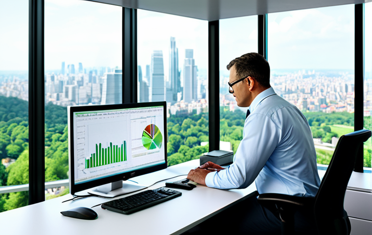 환경관리사와 산업안전기사의 차이 - "A professional environmental manager in appropriate work attire, analyzing data at a computer in a ...