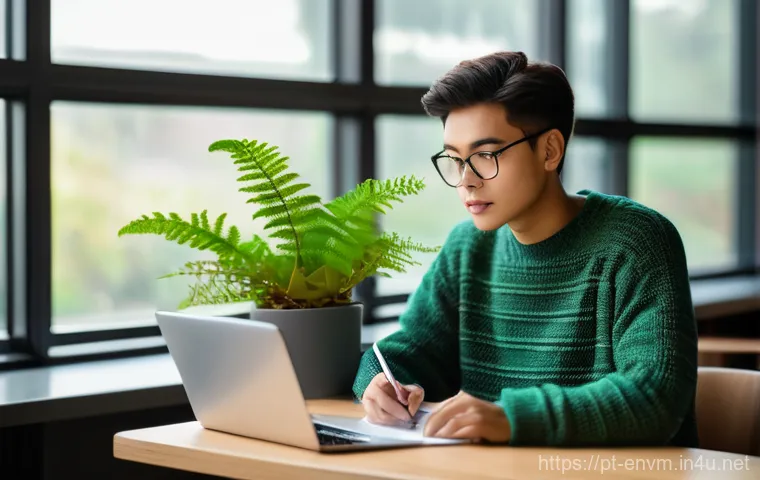 환경관리사 시험에 실패하지 않는 법 - **Prompt:** A young, diverse university student (male or female, 20s-30s) diligently studying enviro...