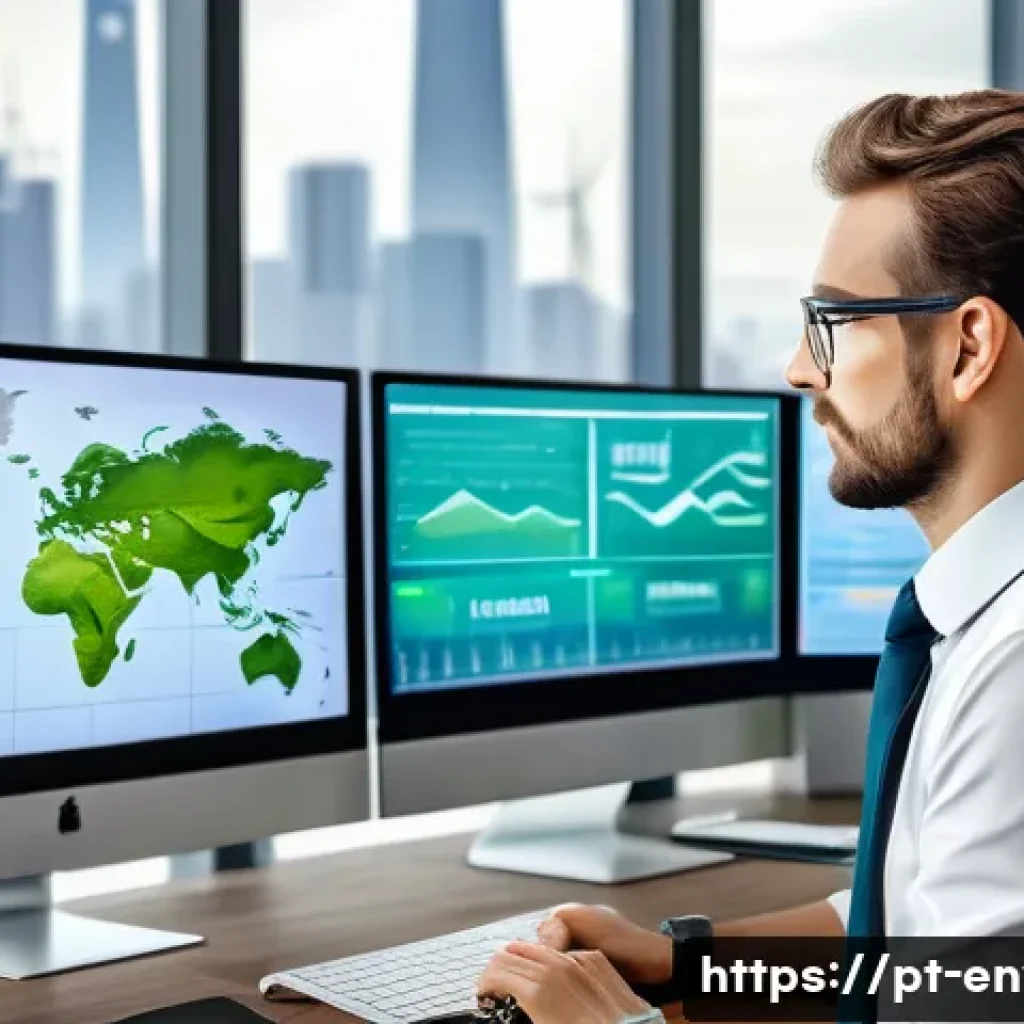 환경관리사와 환경보건기사 차이 - A professional environmental manager in a modern office setting, wearing business casual attire, ana...