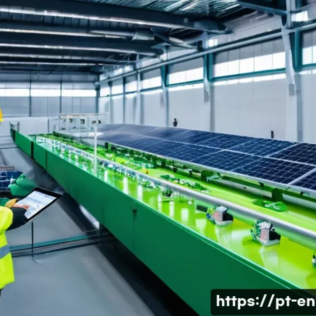 환경관리사와 관련된 주요 산업 - An industrial factory environment showcasing sustainable practices: modern machinery equipped with g...