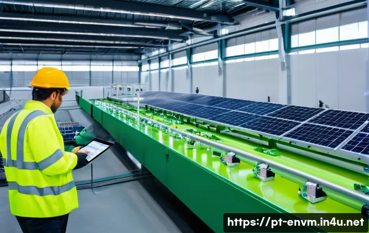 환경관리사와 관련된 주요 산업 - An industrial factory environment showcasing sustainable practices: modern machinery equipped with g...