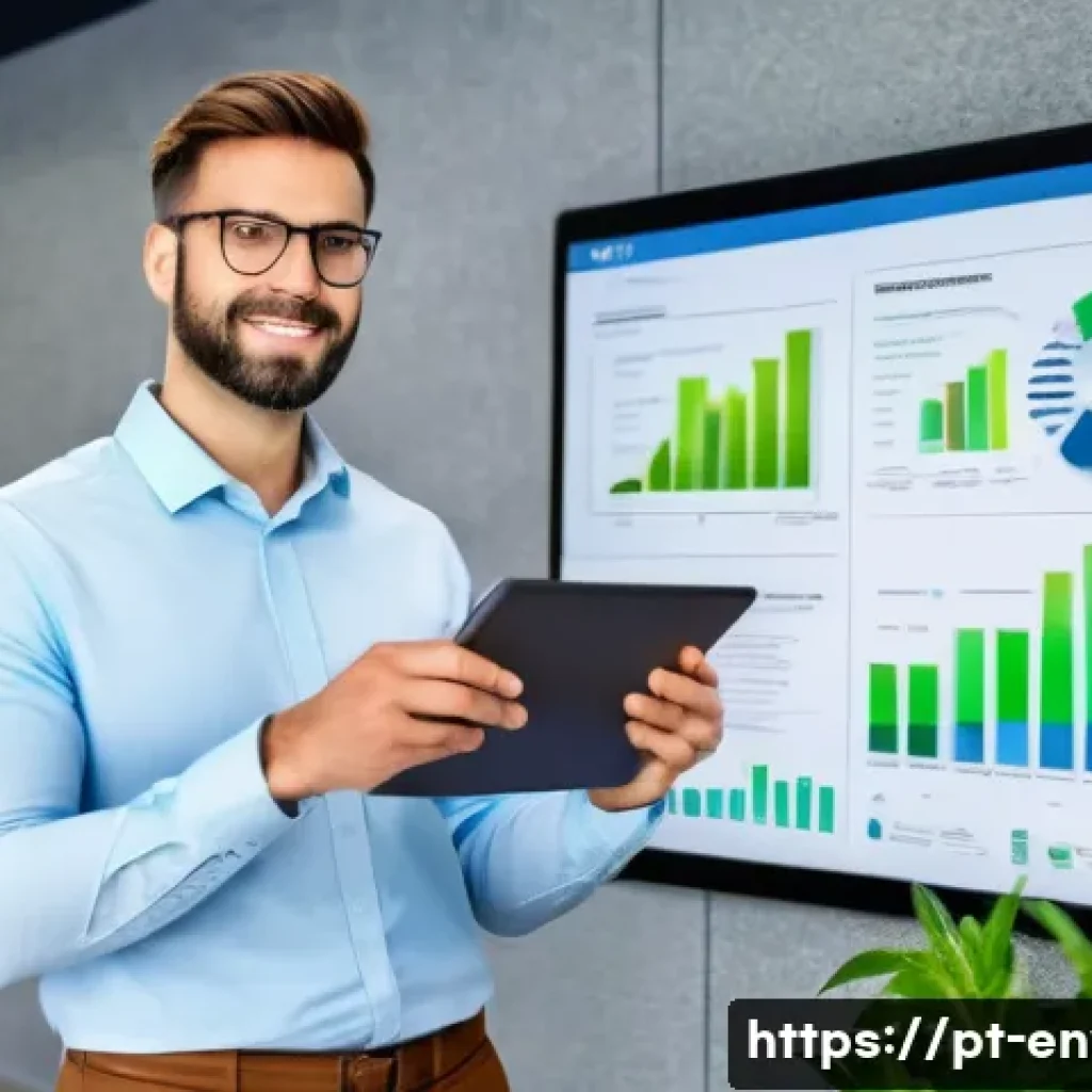 환경관리사 경력직 취업 가이드 - A professional environmental manager in a modern office setting, analyzing sustainability reports on...