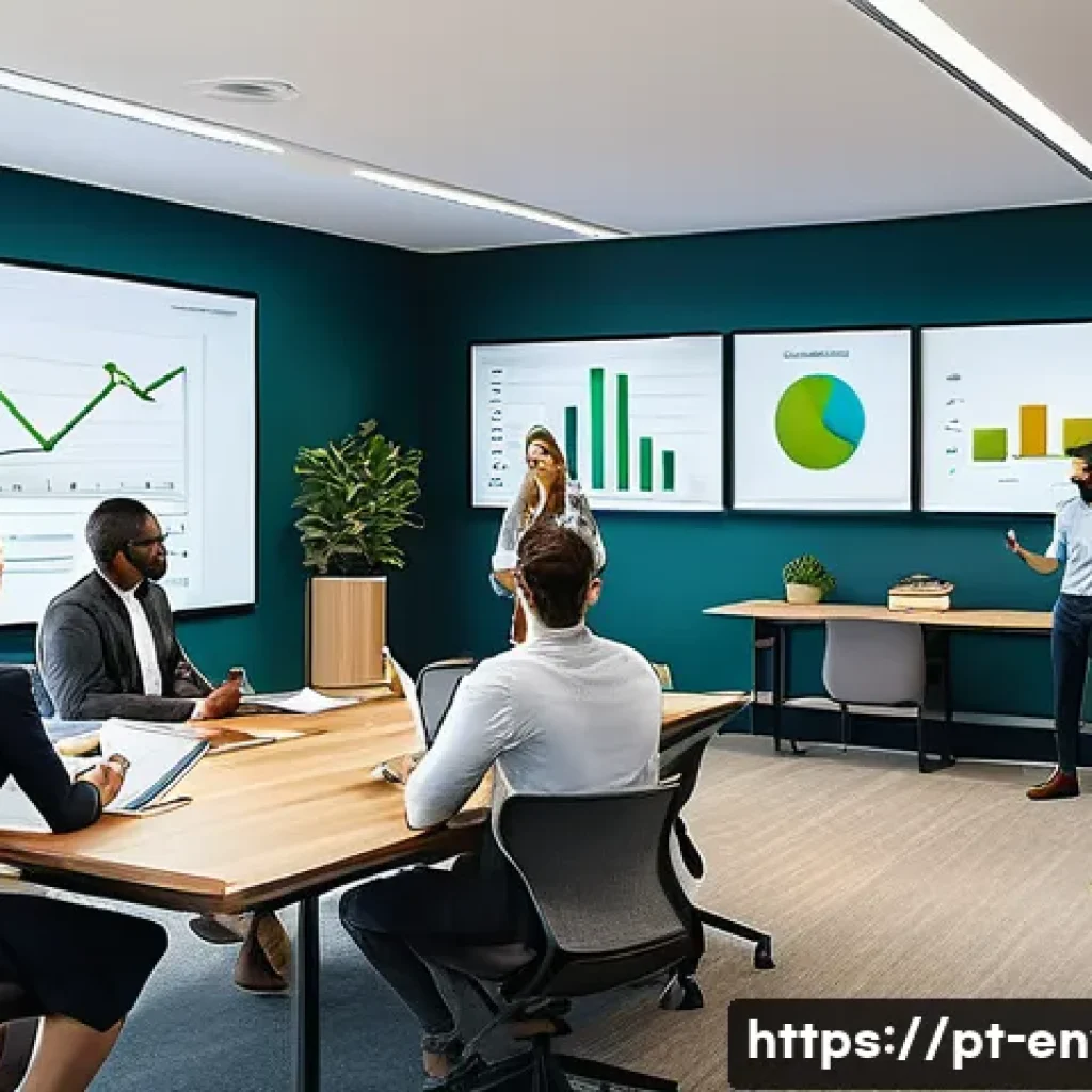 환경관리사와 국제 환경 규제 - A modern corporate office meeting room with a diverse team of professionals engaged in a sustainabil...