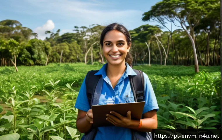 환경관리사 자격증으로 NGO 활동 참여 - A professional environmental NGO worker standing confidently in an urban park setting in Brazil, wea...