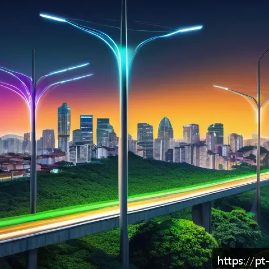 환경관리사와 환경 모니터링 도구 - A detailed urban environmental monitoring scene featuring smart sensors mounted on lamp posts and ro...