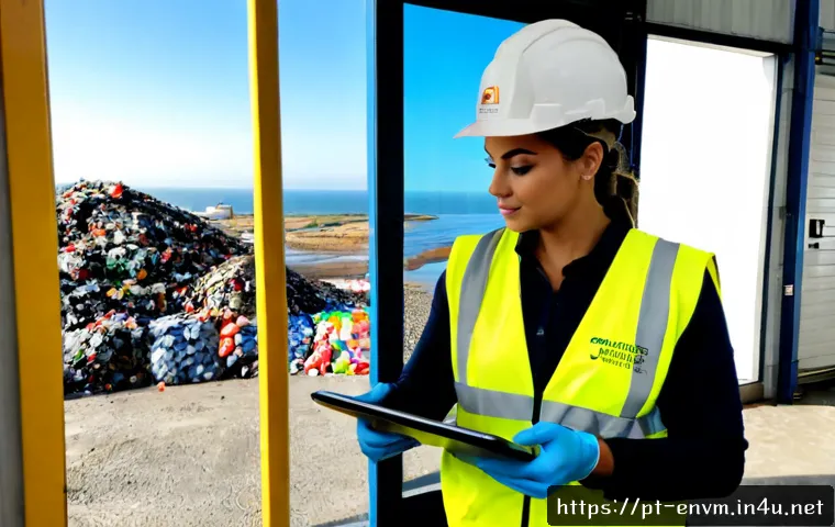 Home 17 환경관리사 관련 업계 동향 분석 - Photorealistic environmental management professional in a modern Portuguese recycling and waste sort...